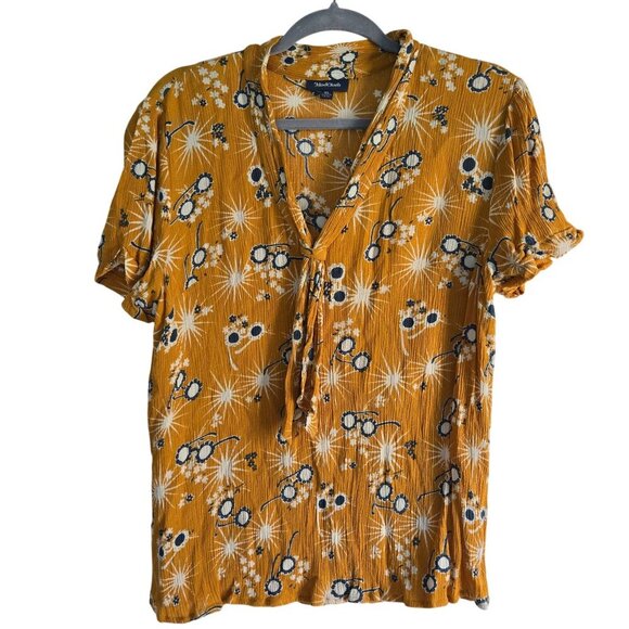 Anthropologie Modcloth ASO TV Yellow Sunglass Tie V Neck Blouse Size XL - Picture 1 of 7
